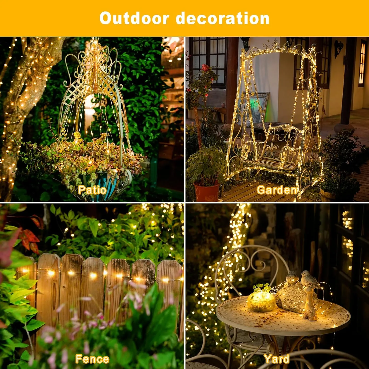 2-Pack Waterproof Solar-Powered 66ft Outdoor String Lights with 200 LEDs and 8 Light Modes