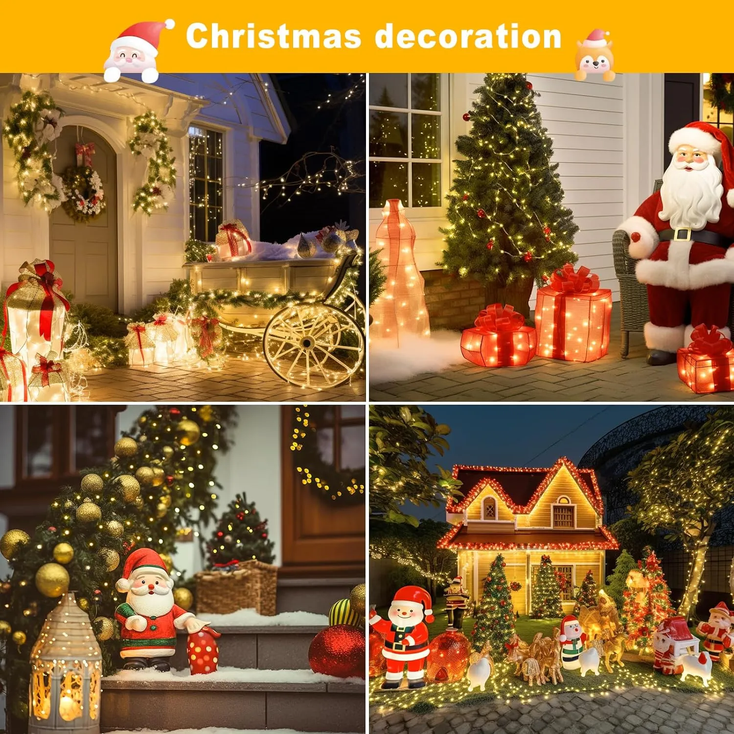 2-Pack Waterproof Solar-Powered 66ft Outdoor String Lights with 200 LEDs and 8 Light Modes