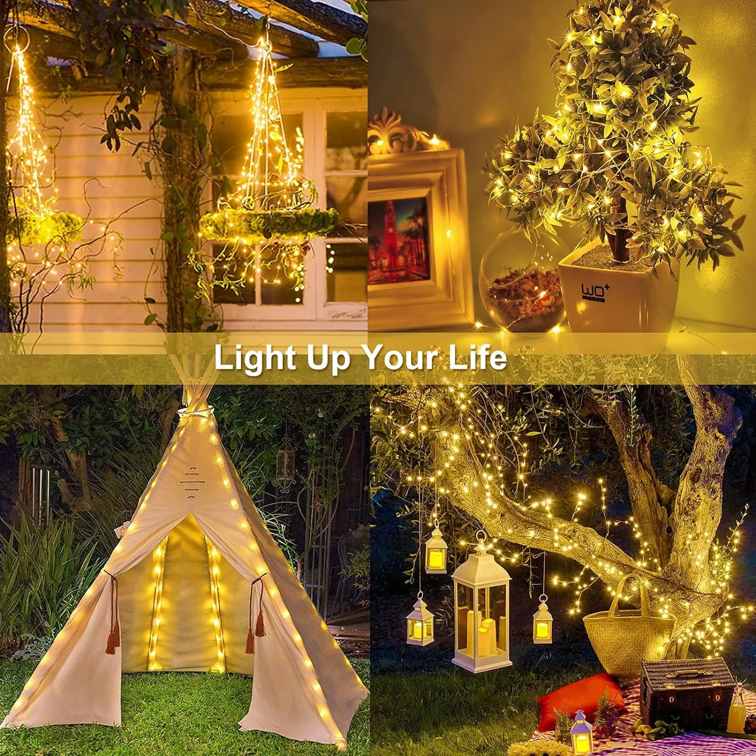 2-Pack Waterproof Solar-Powered 66ft Outdoor String Lights with 200 LEDs and 8 Light Modes
