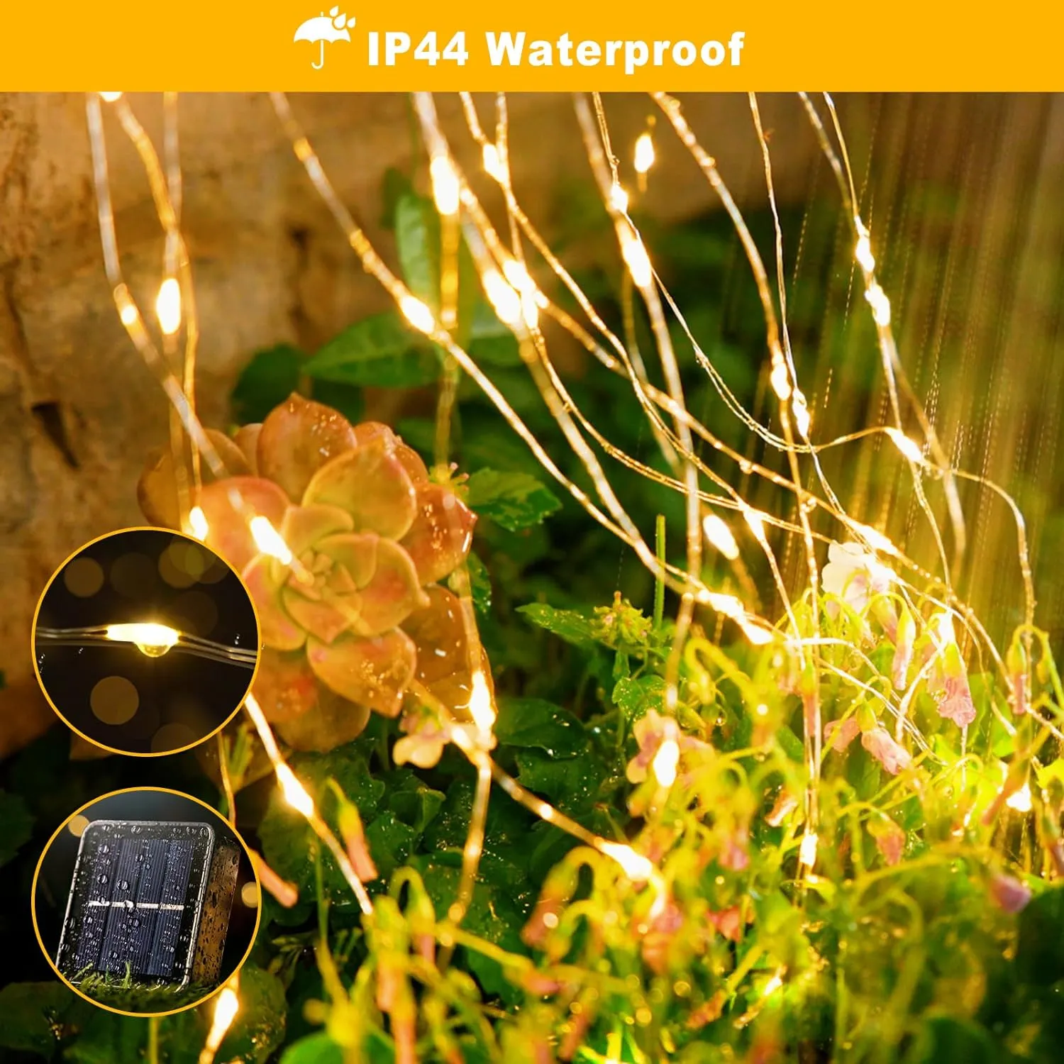 2-Pack Waterproof Solar-Powered 66ft Outdoor String Lights with 200 LEDs and 8 Light Modes