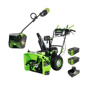 60V Two-Stage Snow Blower   Snow Shovel Combo Kit w/ (2) 8.0 Ah Batteries & Dual-Port Charger