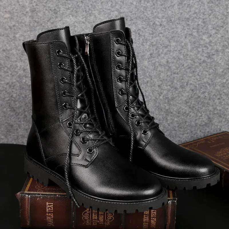 Aidase Men Leather Boots Comfy Men Plush Boots Casual Buckle Ankle Boots Men Waterproof Snow Boots Winter Shoes ZapatosBuckle Size35-52