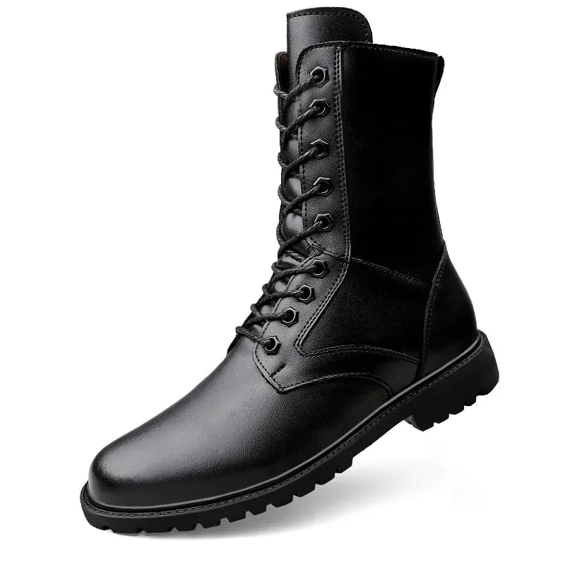 Aidase Men Leather Boots Comfy Men Plush Boots Casual Buckle Ankle Boots Men Waterproof Snow Boots Winter Shoes ZapatosBuckle Size35-52