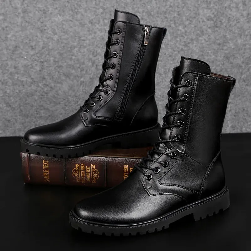 Aidase Men Leather Boots Comfy Men Plush Boots Casual Buckle Ankle Boots Men Waterproof Snow Boots Winter Shoes ZapatosBuckle Size35-52