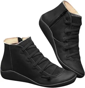 Ankle Boots for Women No Heel,2019 New Arch Support Booties Side Zip-up Vintage Leather Damping Shoes Flat Heel Booties