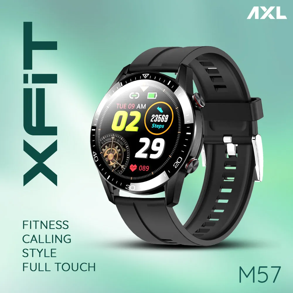 AXL X-Fit M57 Full Touch Smart Watch with BT V5.0, Calling, Multi Sports Modes with Complete Health Tracking, 10 Days of Extensive Battery, Black, Standard