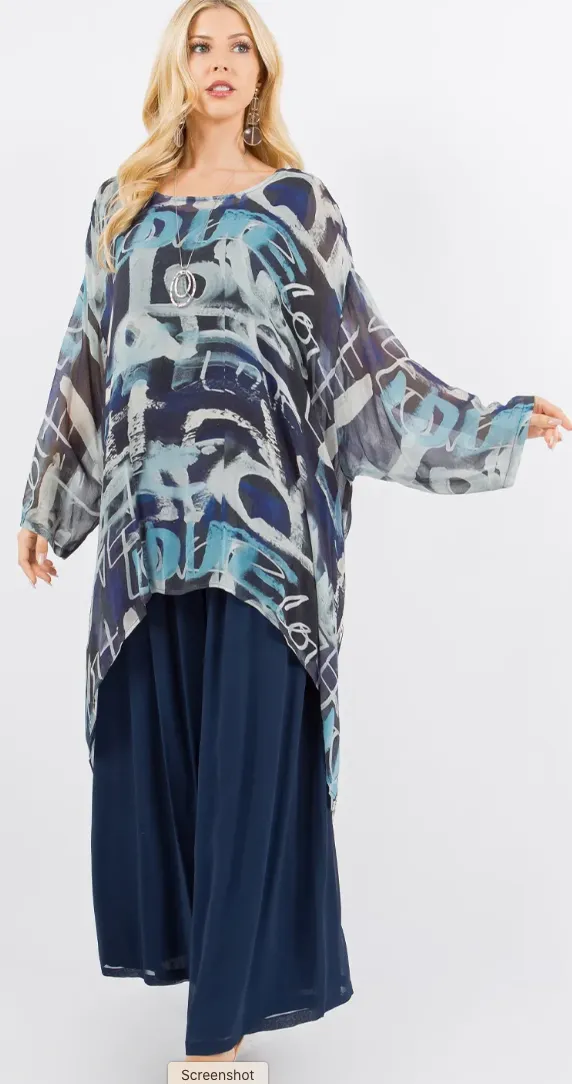 Blue Calms Me Mosaic hi-low Tunic Top Boho Hippie Chic Resort Wear Sml-10X