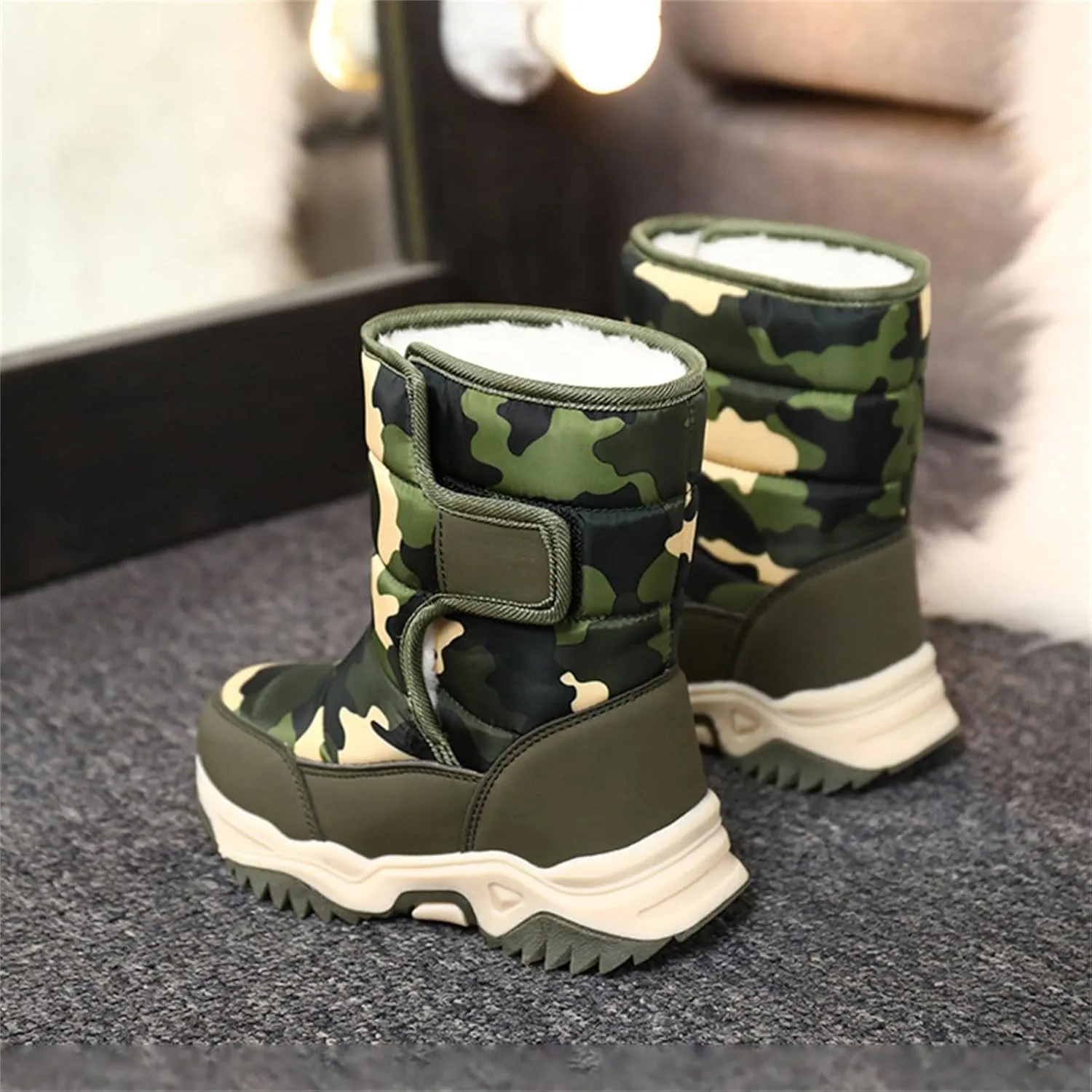 Camouflage Thickened Warm Cotton Boots for Kids Unisex Mid Calf Non Slip Faux  Lined Baby Boots for Girls Size 6