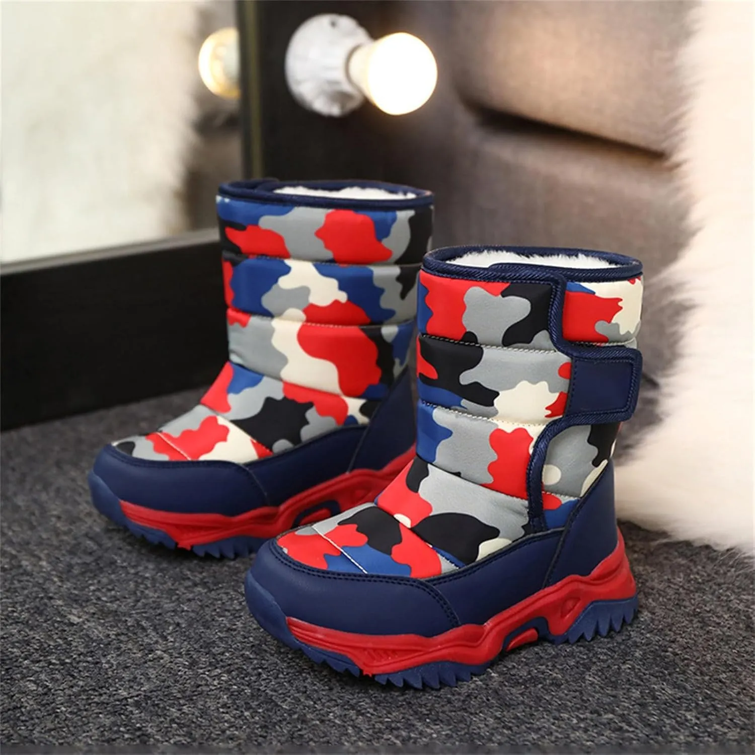 Camouflage Thickened Warm Cotton Boots for Kids Unisex Mid Calf Non Slip Faux  Lined Baby Boots for Girls Size 6