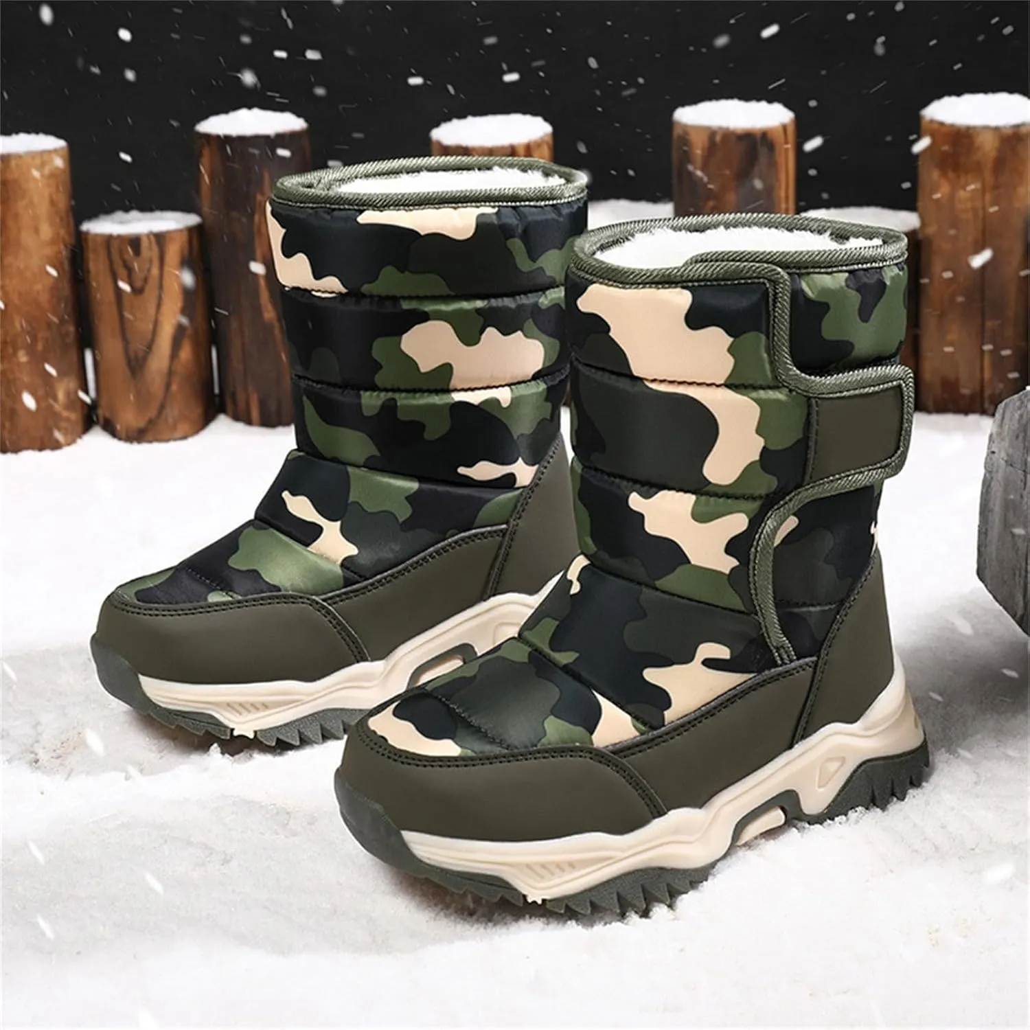Camouflage Thickened Warm Cotton Boots for Kids Unisex Mid Calf Non Slip Faux  Lined Baby Boots for Girls Size 6