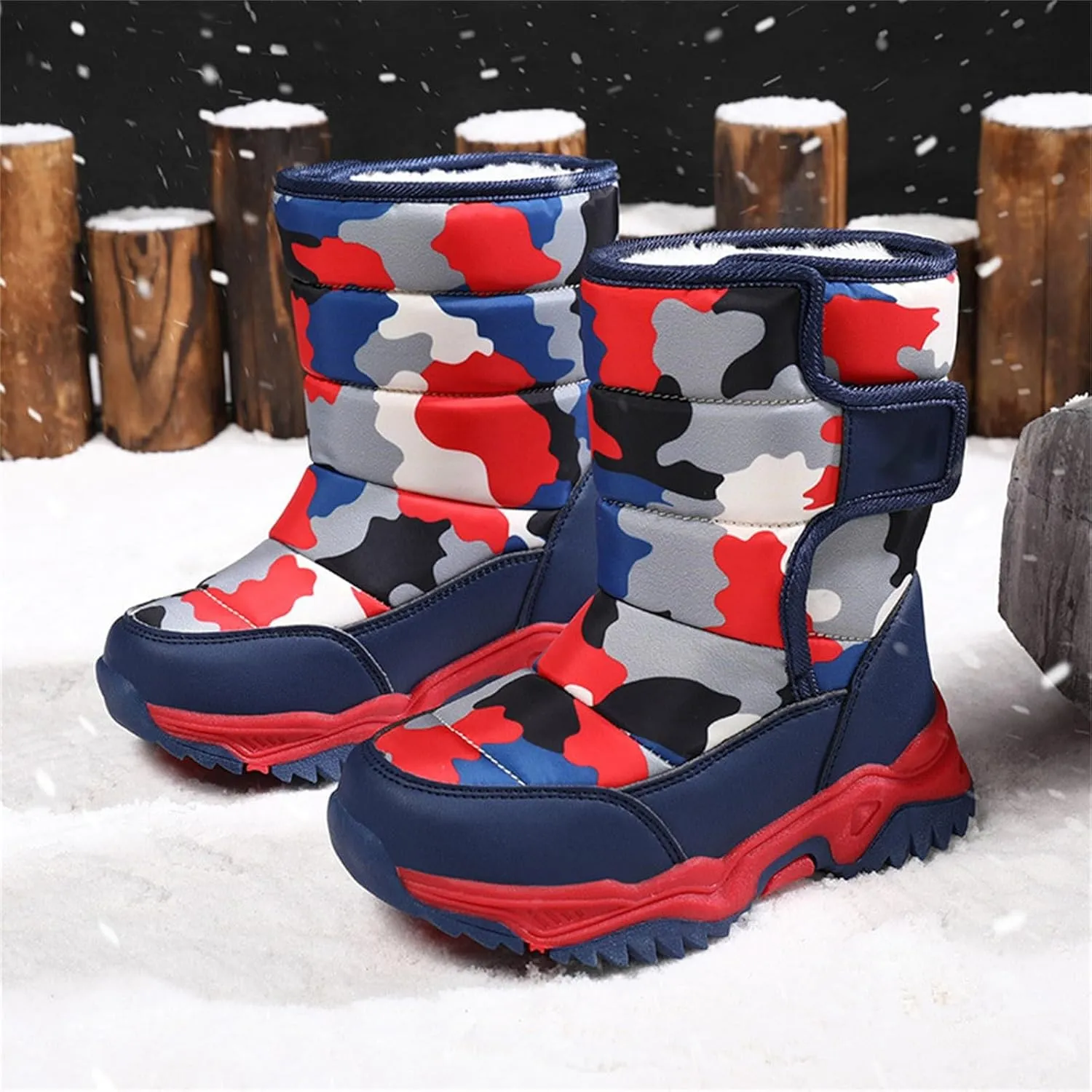 Camouflage Thickened Warm Cotton Boots for Kids Unisex Mid Calf Non Slip Faux  Lined Baby Boots for Girls Size 6