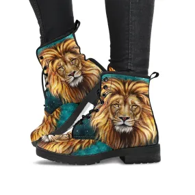 Combat Boots for Women - Lion | Unique Custom Faux Leather Shoes, Cruelty-free Vegan Handmade Lace Up