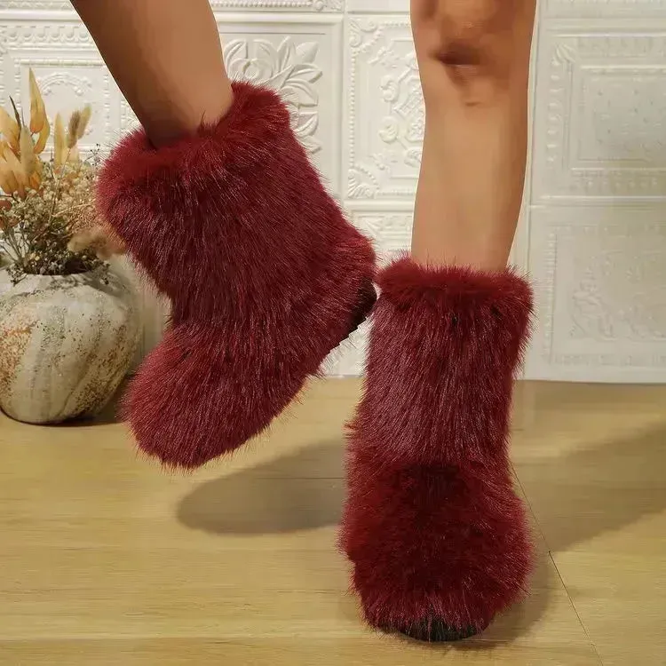 Fashion Long Plush Snow Boots Winter Warm Mid-tube Furry Cotton Shoes For Women Short Boot
