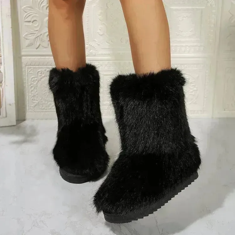 Fashion Long Plush Snow Boots Winter Warm Mid-tube Furry Cotton Shoes For Women Short Boot