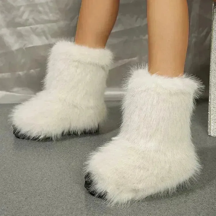 Fashion Long Plush Snow Boots Winter Warm Mid-tube Furry Cotton Shoes For Women Short Boot