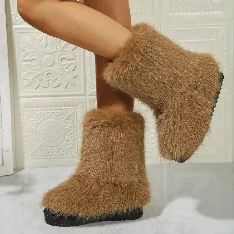 Fashion Long Plush Snow Boots Winter Warm Mid-tube Furry Cotton Shoes For Women Short Boot