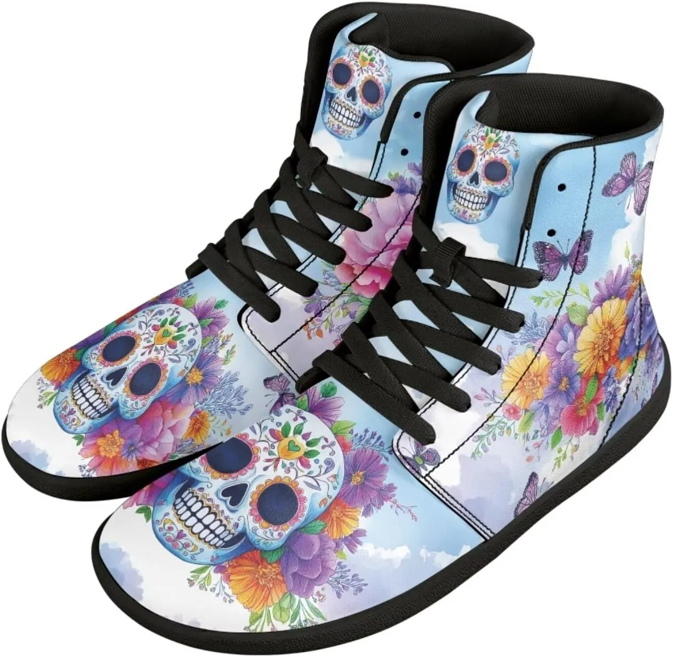 Gothic Skull Barefoot Shoes for Men Women High Top Casual Sport Walking Shoes Non Slip Zero Drop Fashion Sneaker