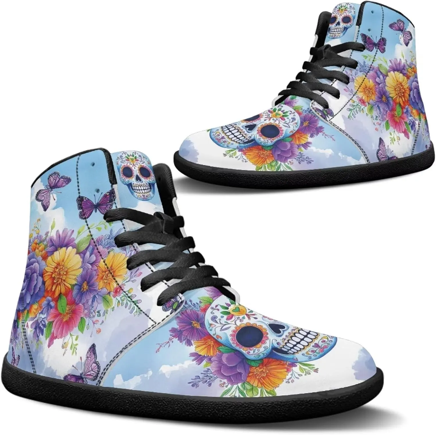 Gothic Skull Barefoot Shoes for Men Women High Top Casual Sport Walking Shoes Non Slip Zero Drop Fashion Sneaker