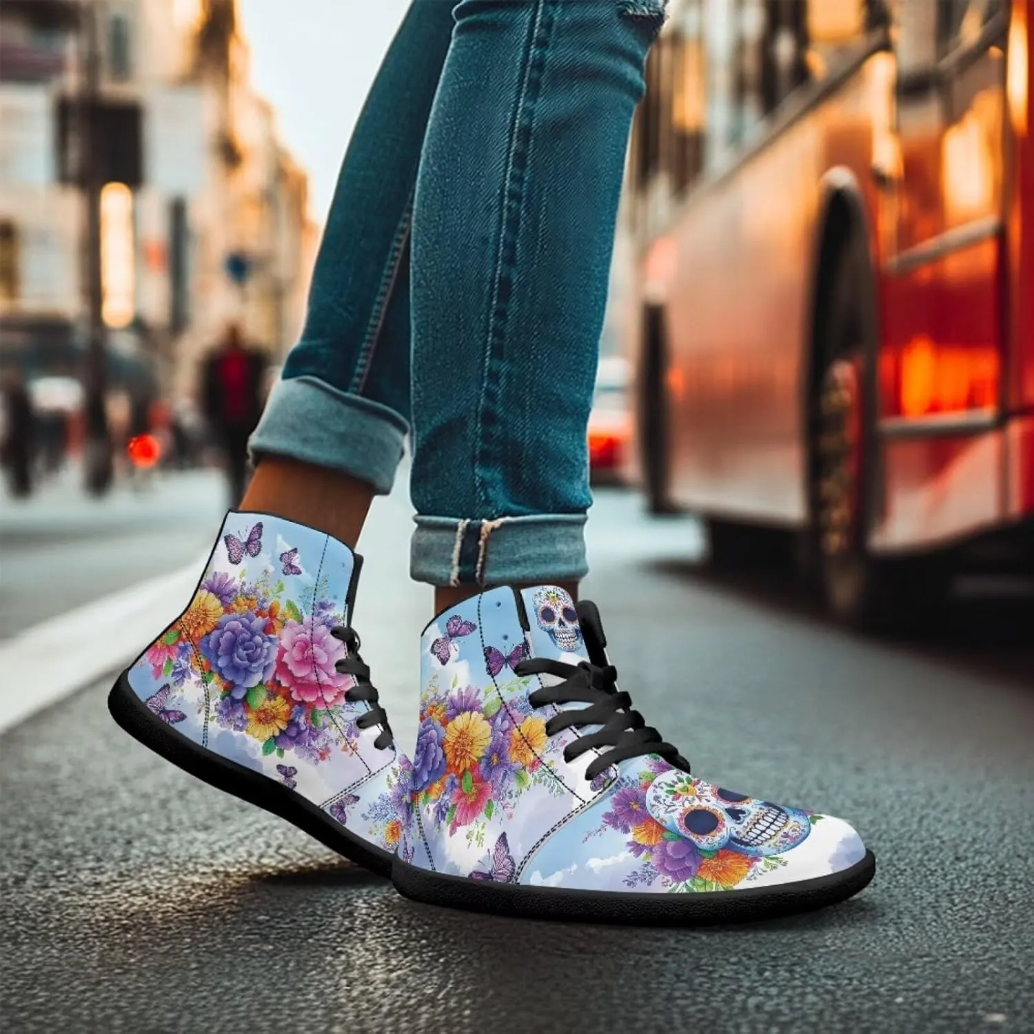 Gothic Skull Barefoot Shoes for Men Women High Top Casual Sport Walking Shoes Non Slip Zero Drop Fashion Sneaker