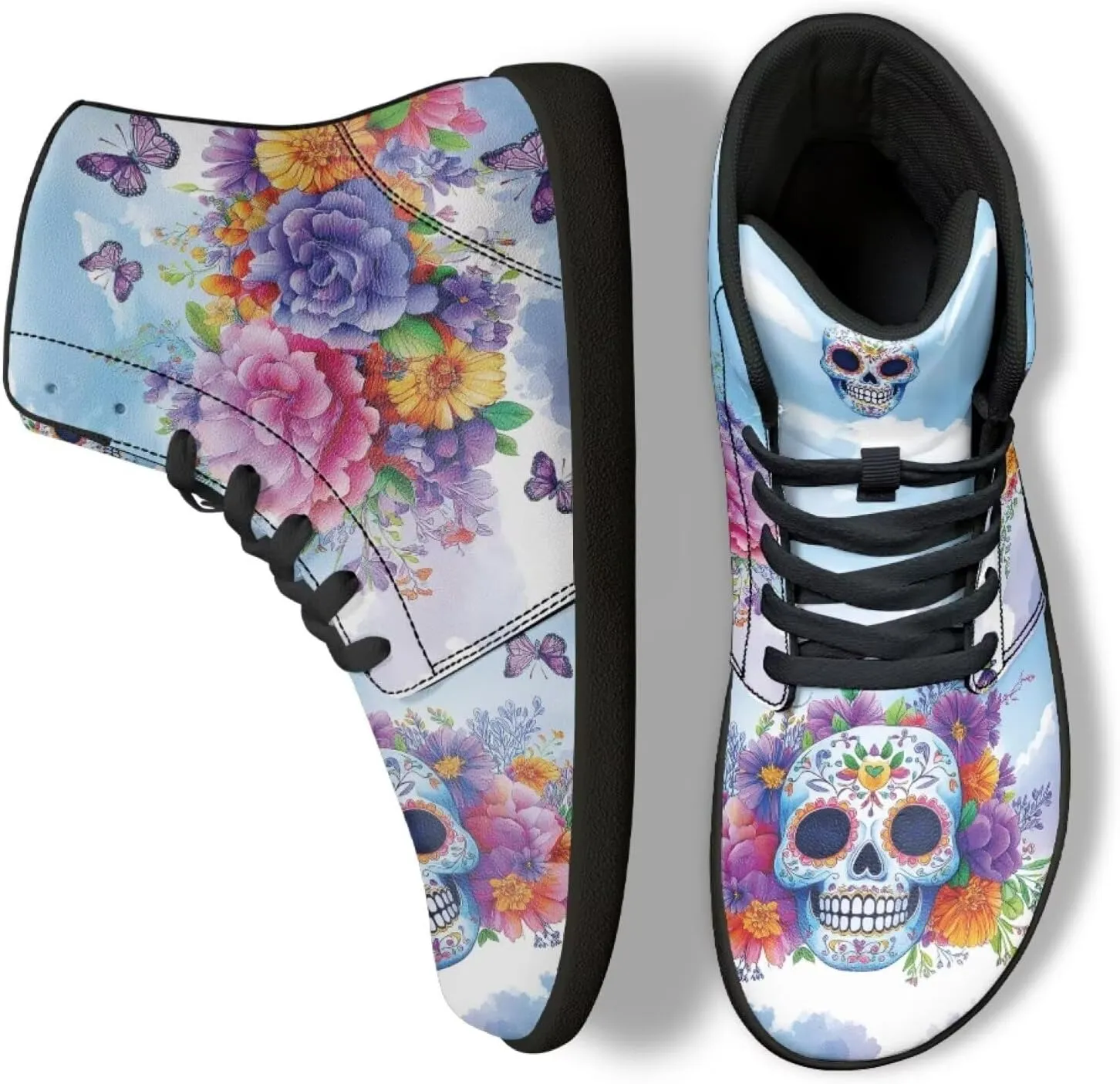 Gothic Skull Barefoot Shoes for Men Women High Top Casual Sport Walking Shoes Non Slip Zero Drop Fashion Sneaker