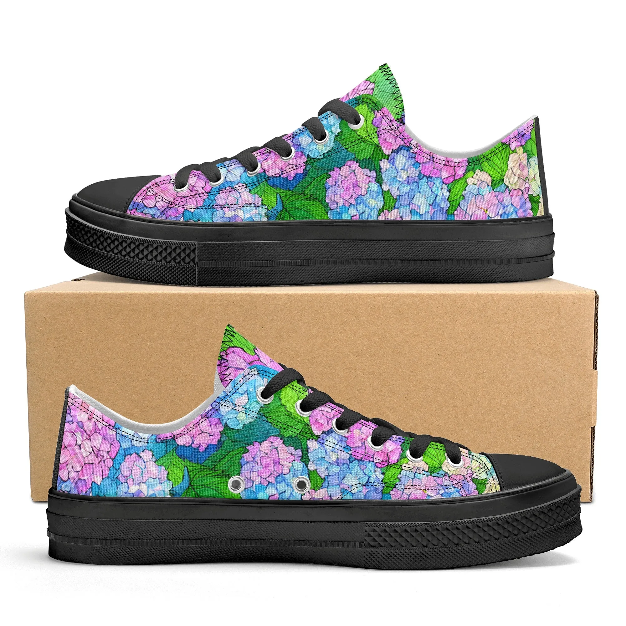 Hydrangea Womens Low Top Shoes, Garden Classic Canvas Converse Sneakers.