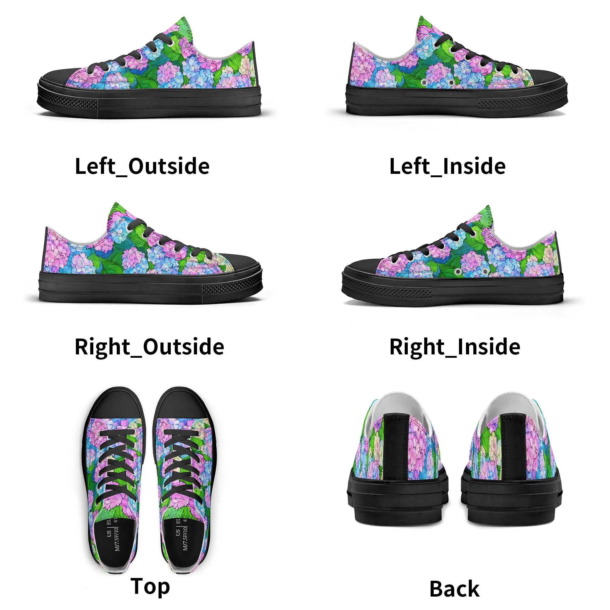 Hydrangea Womens Low Top Shoes, Garden Classic Canvas Converse Sneakers.