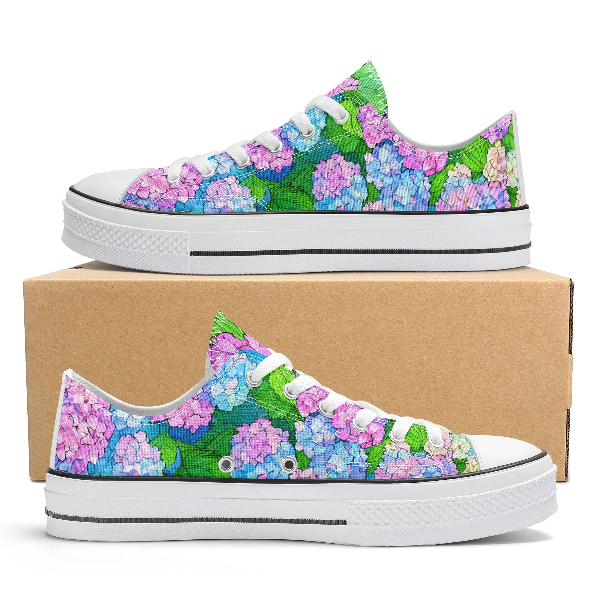 Hydrangea Womens Low Top Shoes, Garden Classic Canvas Converse Sneakers.