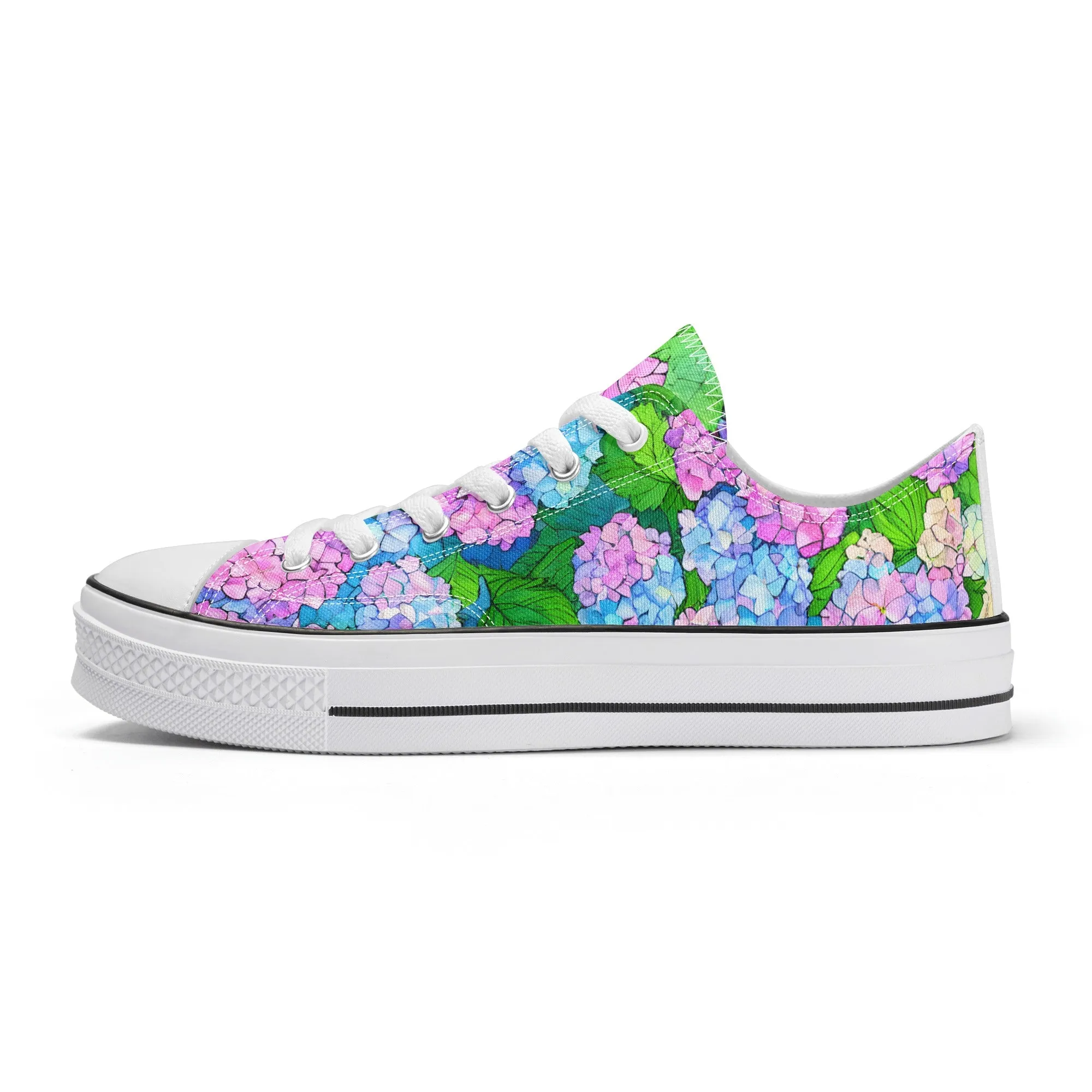 Hydrangea Womens Low Top Shoes, Garden Classic Canvas Converse Sneakers.