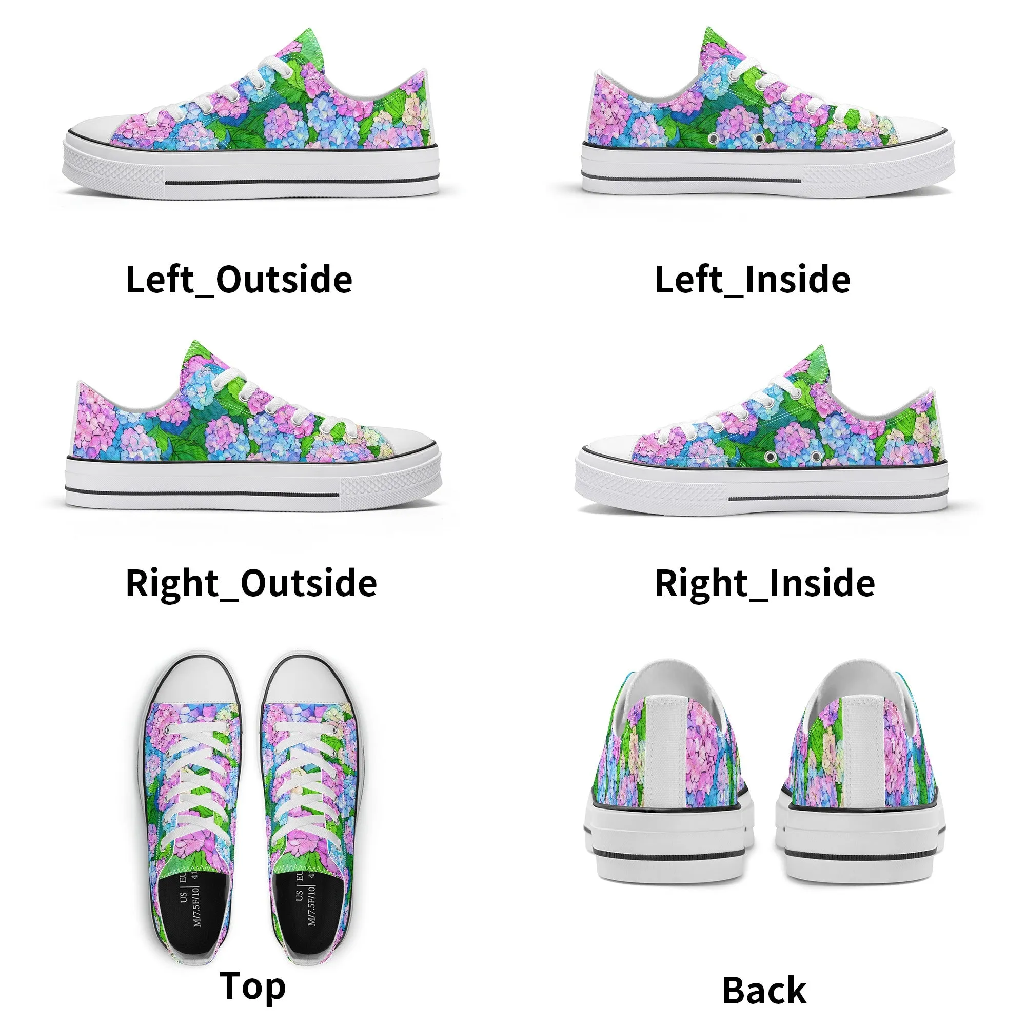 Hydrangea Womens Low Top Shoes, Garden Classic Canvas Converse Sneakers.