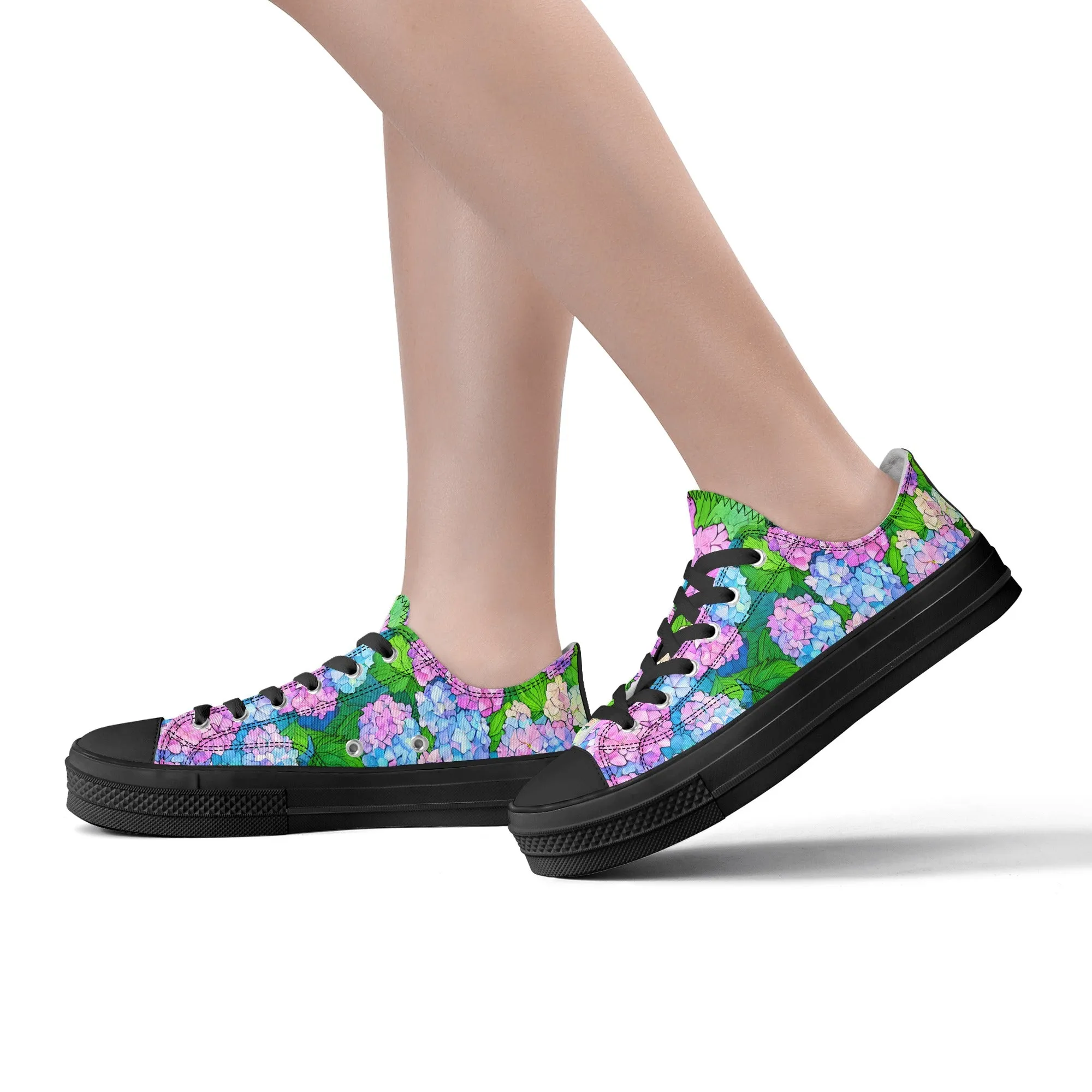Hydrangea Womens Low Top Shoes, Garden Classic Canvas Converse Sneakers.