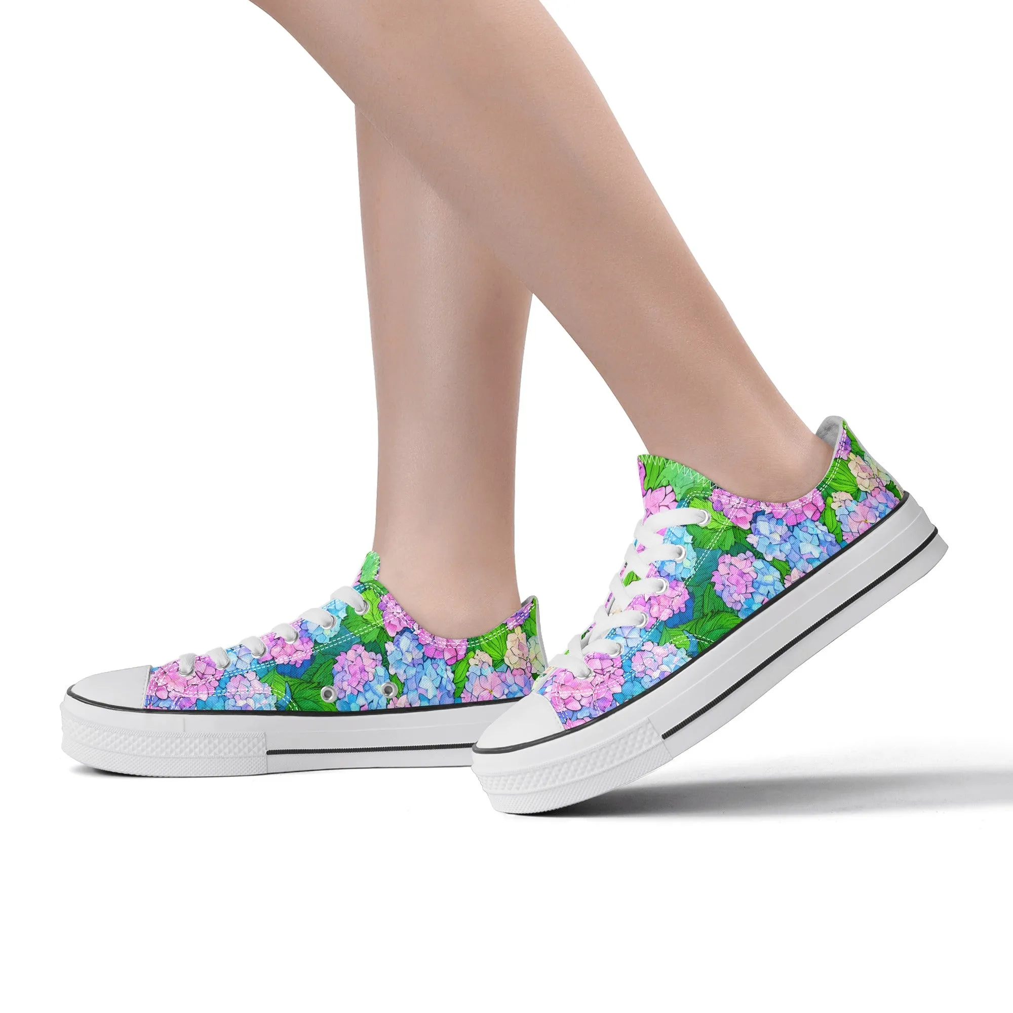 Hydrangea Womens Low Top Shoes, Garden Classic Canvas Converse Sneakers.
