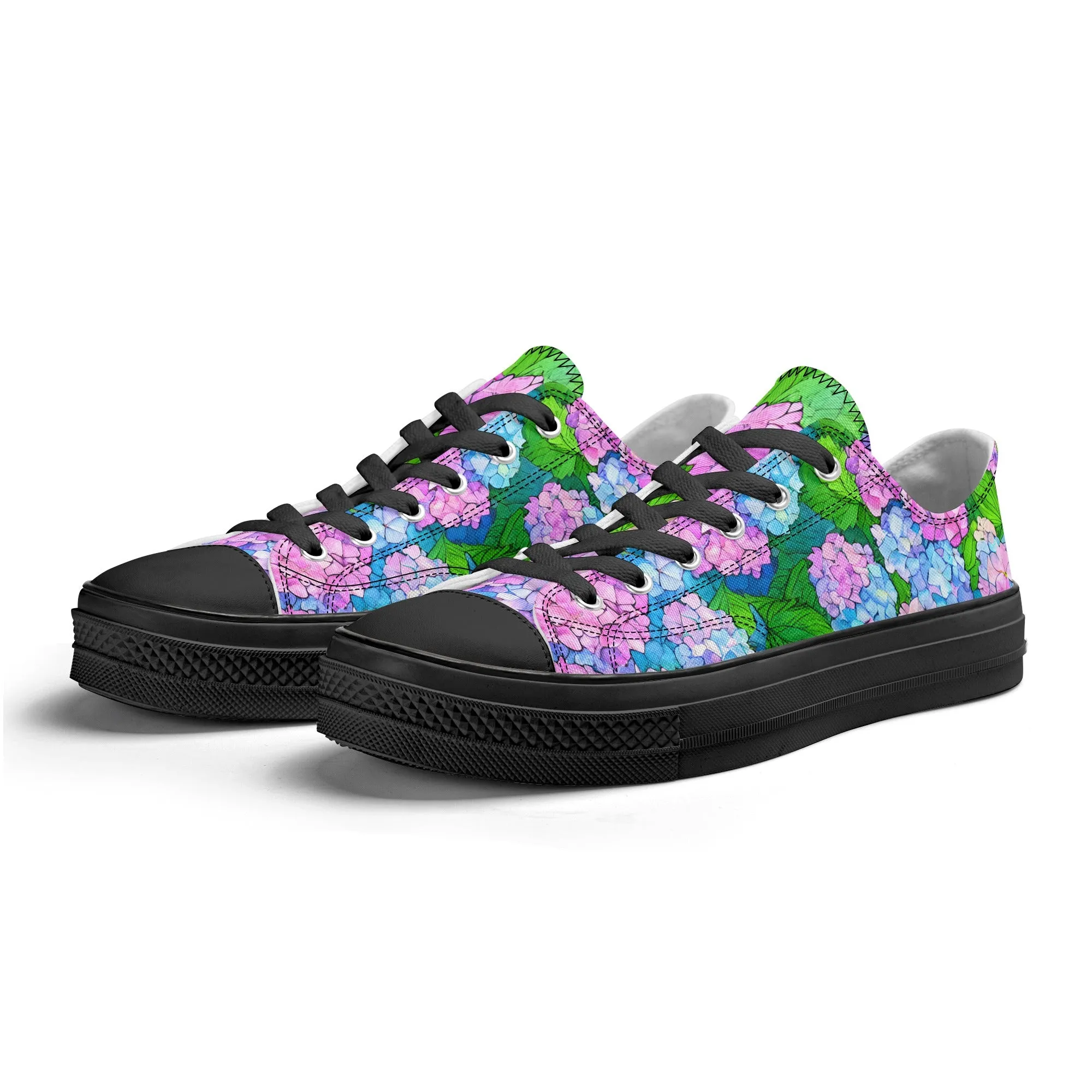 Hydrangea Womens Low Top Shoes, Garden Classic Canvas Converse Sneakers.