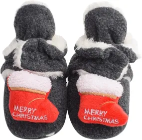 Infant Christmas Booties Soft Baby Santa Winter Warm Slippers Snow Boots Shoes Kids Shoes Fur Lined Warm Slip On Boots