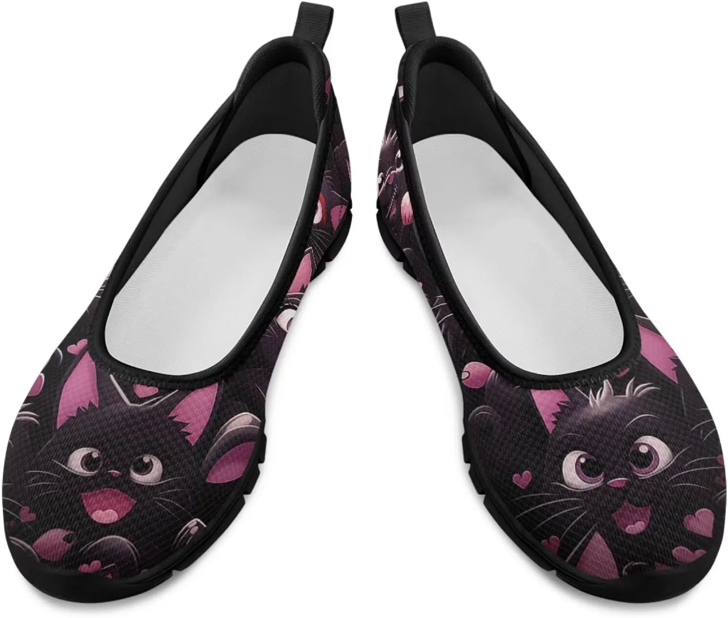 Jeiento Cat Theme Women's Walking Shoes Slip-On Loafers Mesh Low Top Sneakers Athletic Running Jogging Shoes