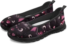 Jeiento Cat Theme Women's Walking Shoes Slip-On Loafers Mesh Low Top Sneakers Athletic Running Jogging Shoes