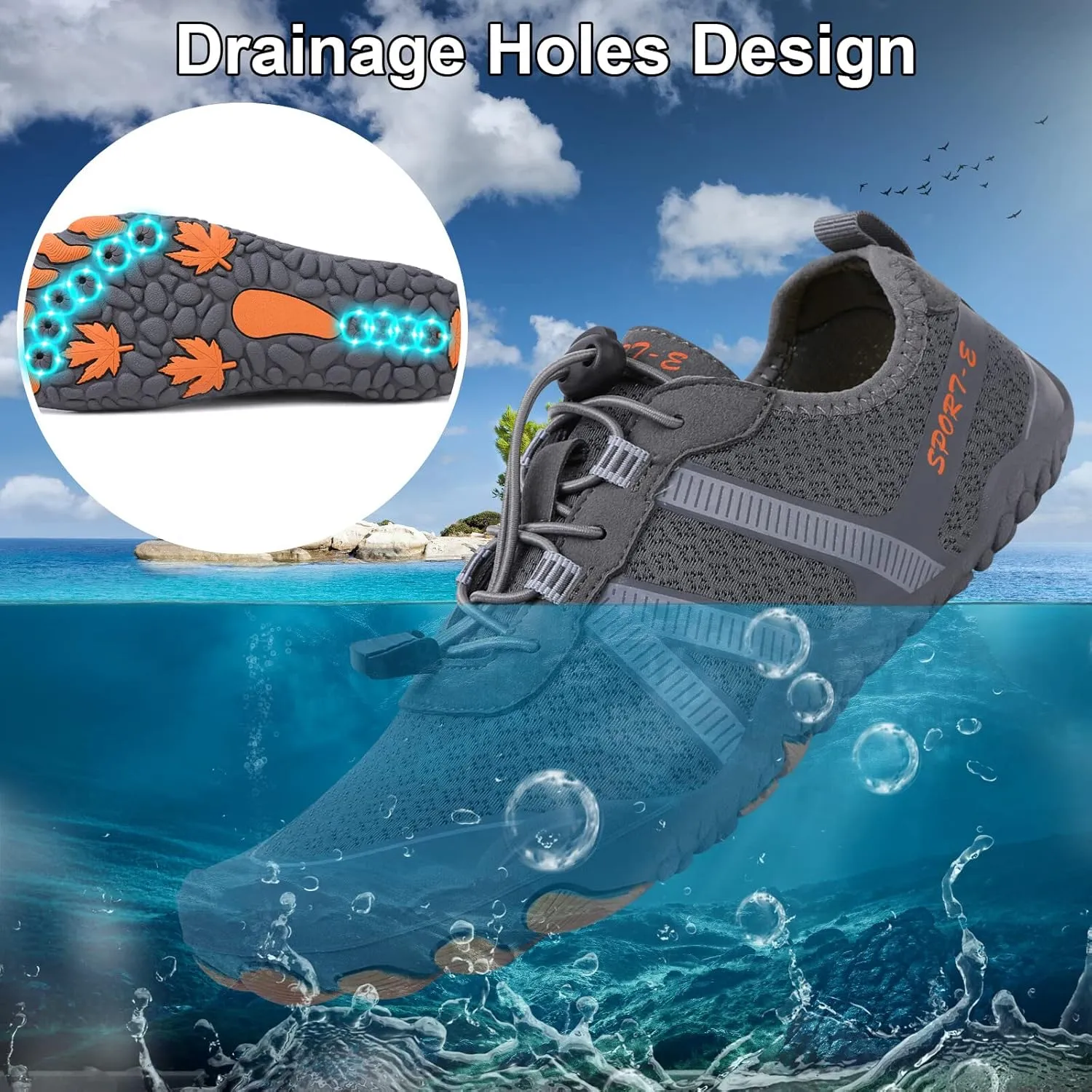 KUNWFNIX Water Shoes for Men Women Quick Dry Water Sports Barefoot Shoes Aqua Socks for Swim Beach Pool Surf Yoga for Women Men