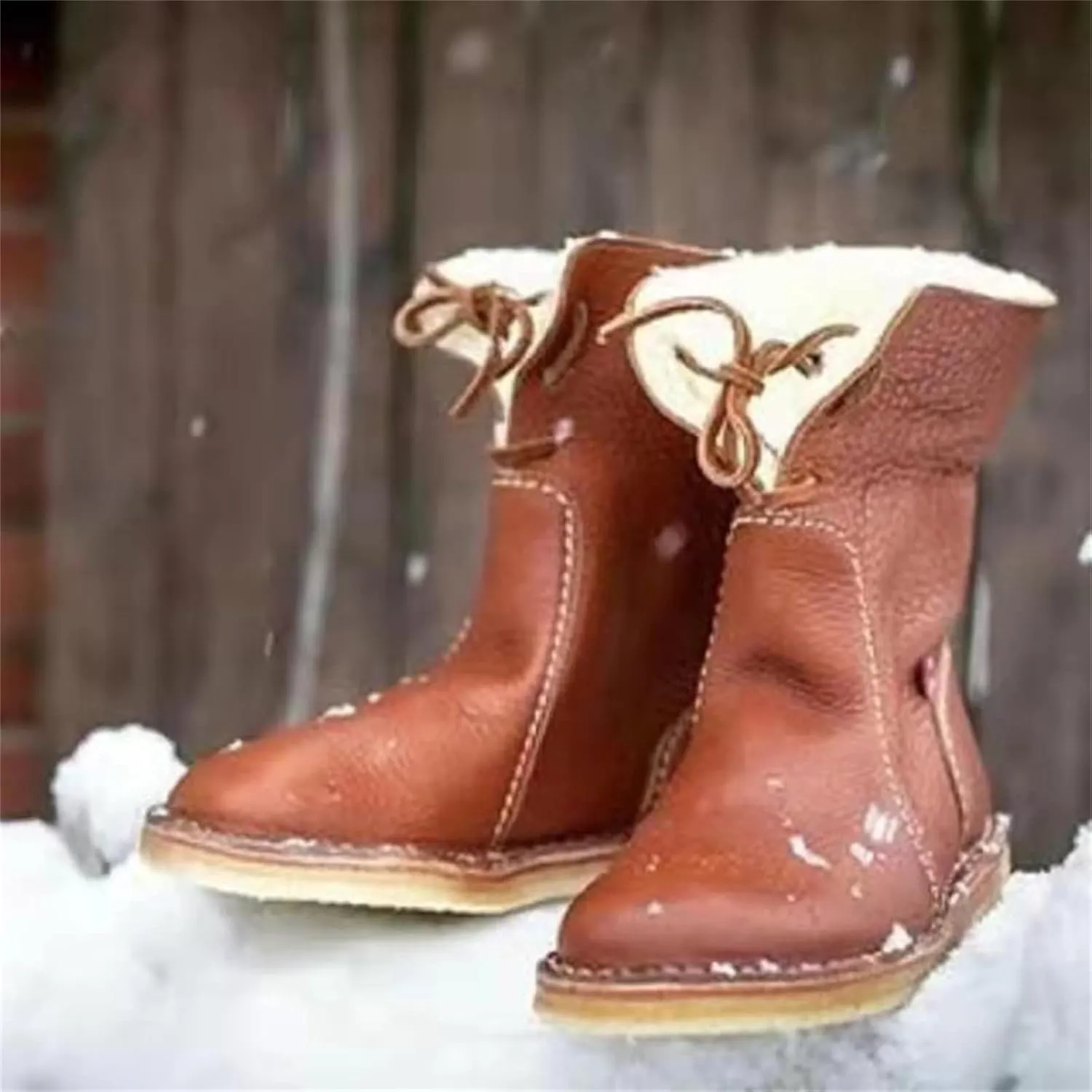 Ladmiple Snow Boots For Women Cute High Top Slip-on Warm Loafers Faux Fur-Lined Winter Ankle Booties Mid Calf Walking Shoes