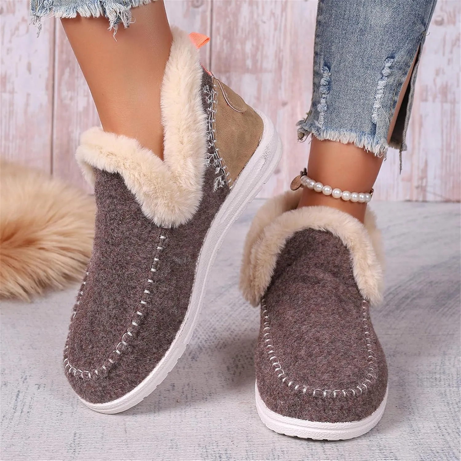 Lausiuoe Boots For Women Ankle Booties Warm Snow Winter Boots Fur Lined Casual Fashion Trendy Anti-Slip Loafers Shoes 2024