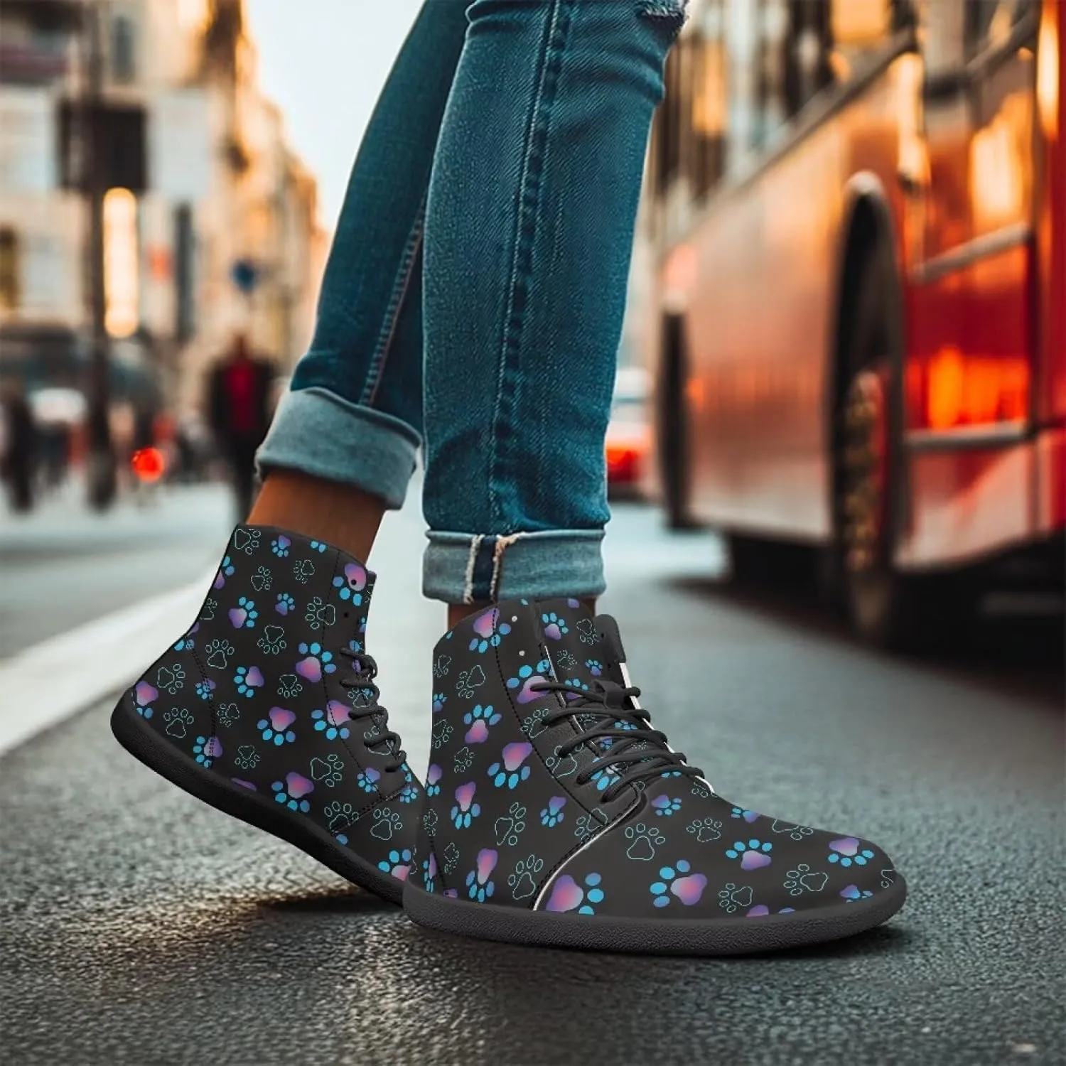 Men's Barefoot Shoes Wide Width Leather Shoes Women High Top Sneakers