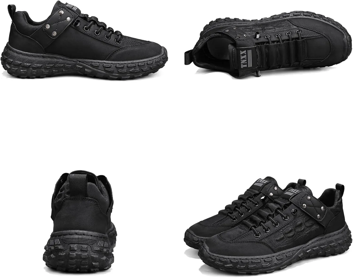 Men's Slip-On Hiking Shoes with Metal Rivet Decor Fabric and Leather Together& Anti-Slip Outsole for Mountain Trekking & Urban Trails