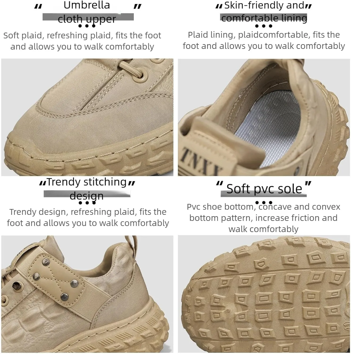 Men's Slip-On Hiking Shoes with Metal Rivet Decor Fabric and Leather Together& Anti-Slip Outsole for Mountain Trekking & Urban Trails