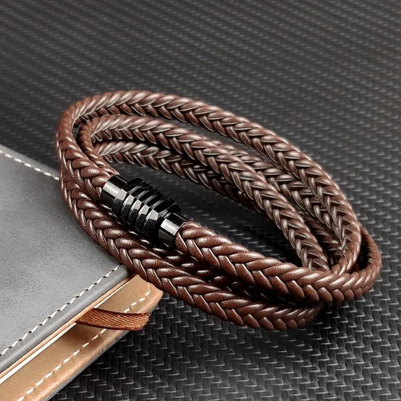 Olle Multilayer Long Braided Leather Bracelet