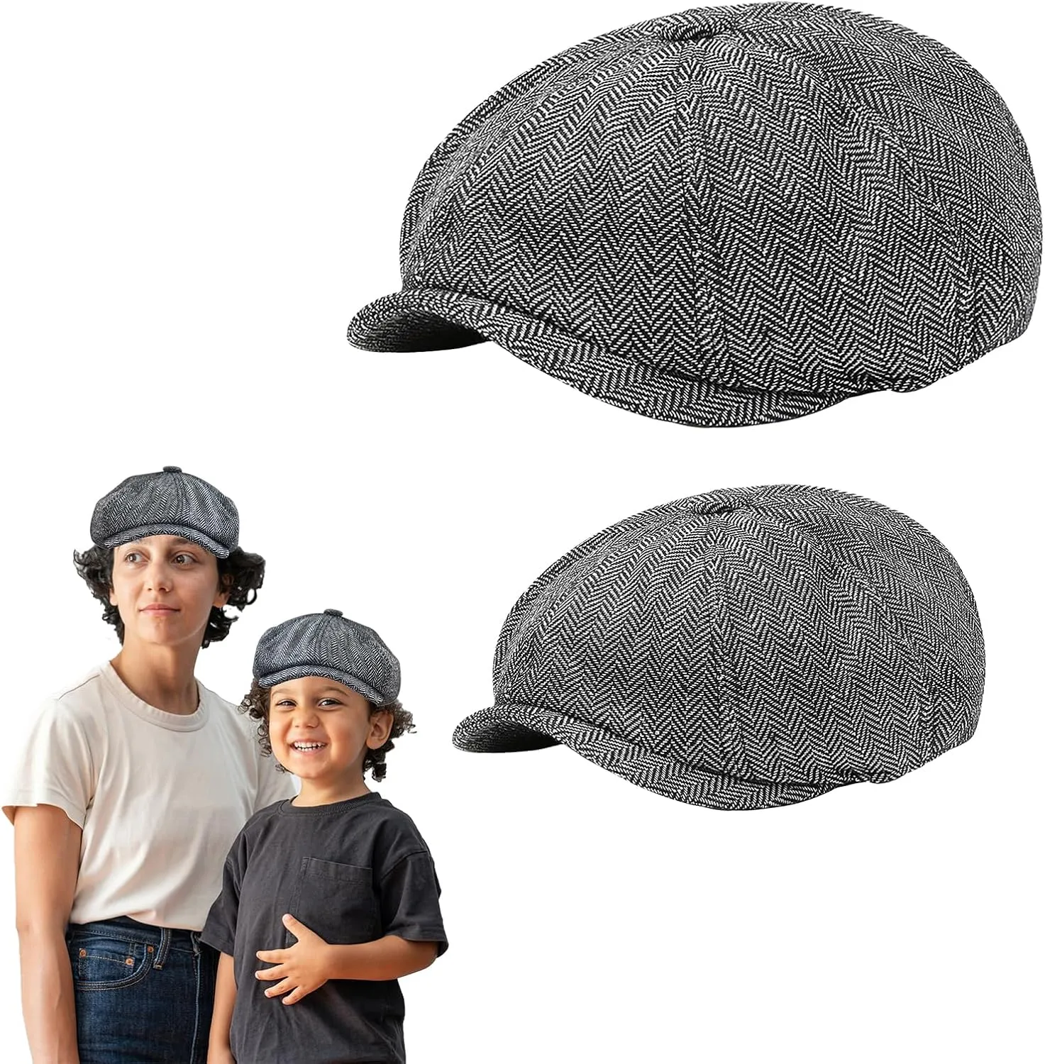 Parent-Child Beret Cap Tweed Flat Cap Octagonal Newsboy Gatsby Peaked Cap, Unisex
