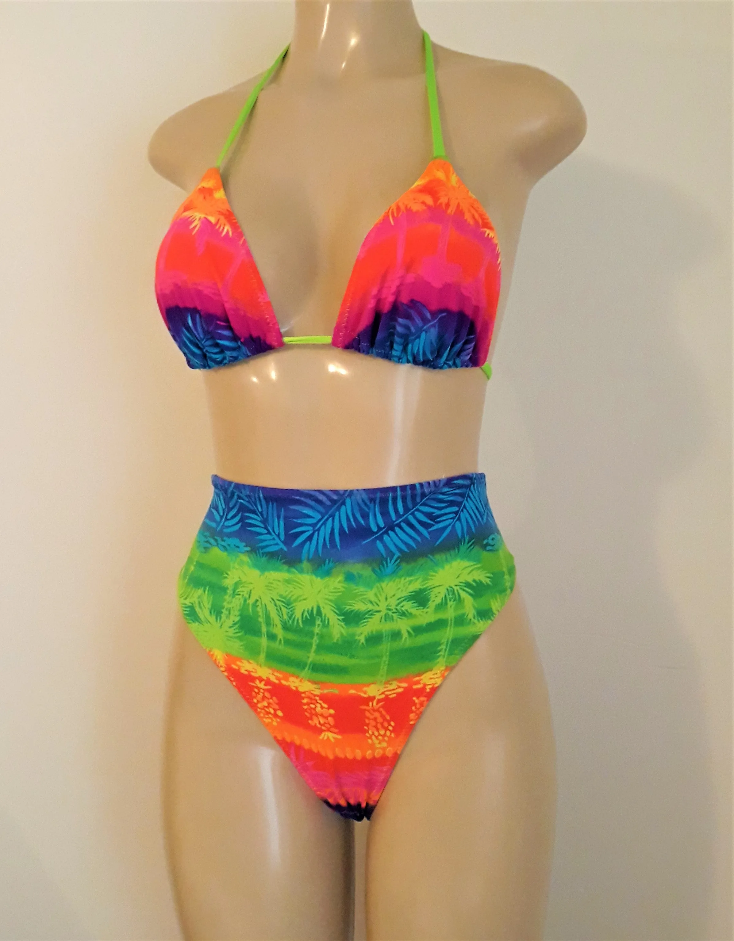 Rainbow Triangle Bikini Top and High Waisted Bikini Bottom