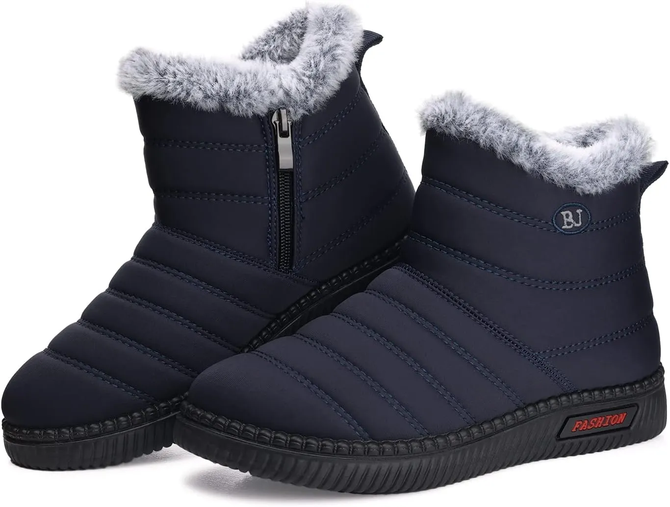 TEMOFON Womens Winter Snow Boots: Warm Fur Lined Ankle Booties Waterproof Slip On Booties Comfortable Outdoor Shoes with Zipper Blue Size 8