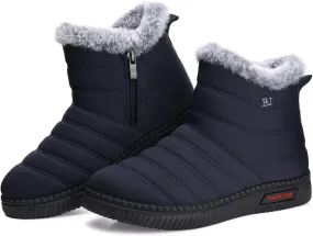 TEMOFON Womens Winter Snow Boots: Warm Fur Lined Ankle Booties Waterproof Slip On Booties Comfortable Outdoor Shoes with Zipper Blue Size 8