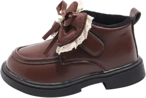 Toddler Girls Winter Cute Bowknot Furry Ankle Boots Furry Soft Thick Bottom Non Slip Water Proof Leather Snow Shoes