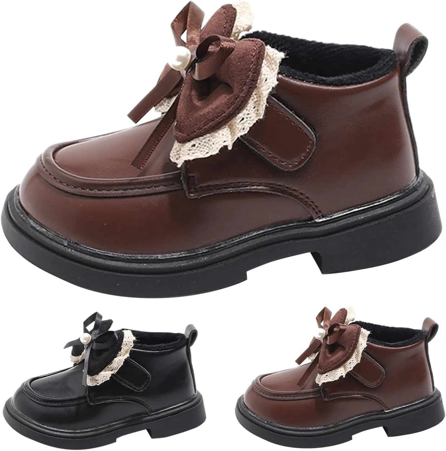 Toddler Girls Winter Cute Bowknot Furry Ankle Boots Furry Soft Thick Bottom Non Slip Water Proof Leather Snow Shoes