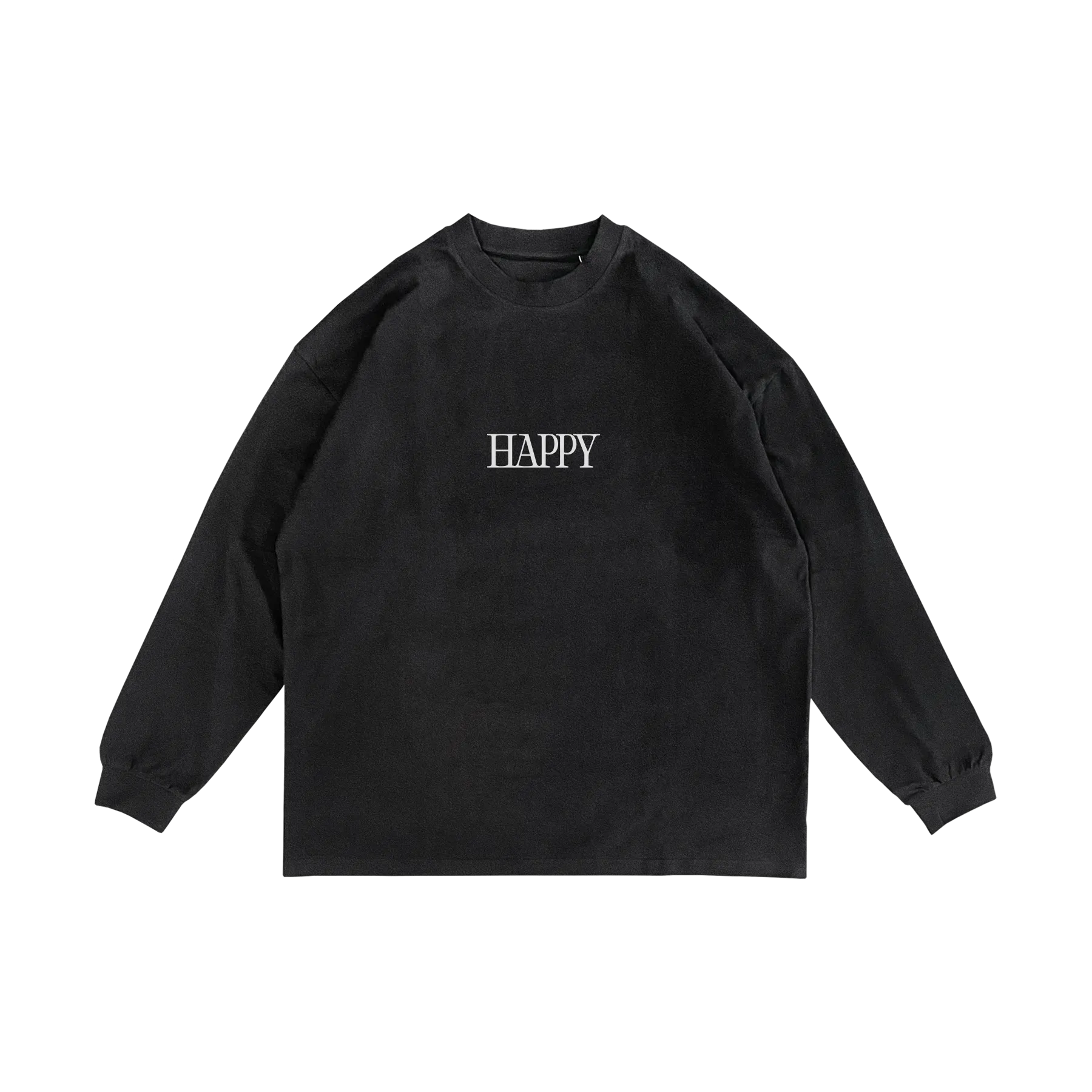 Vintage Black "HAPPY" Long Sleeve T-Shirt