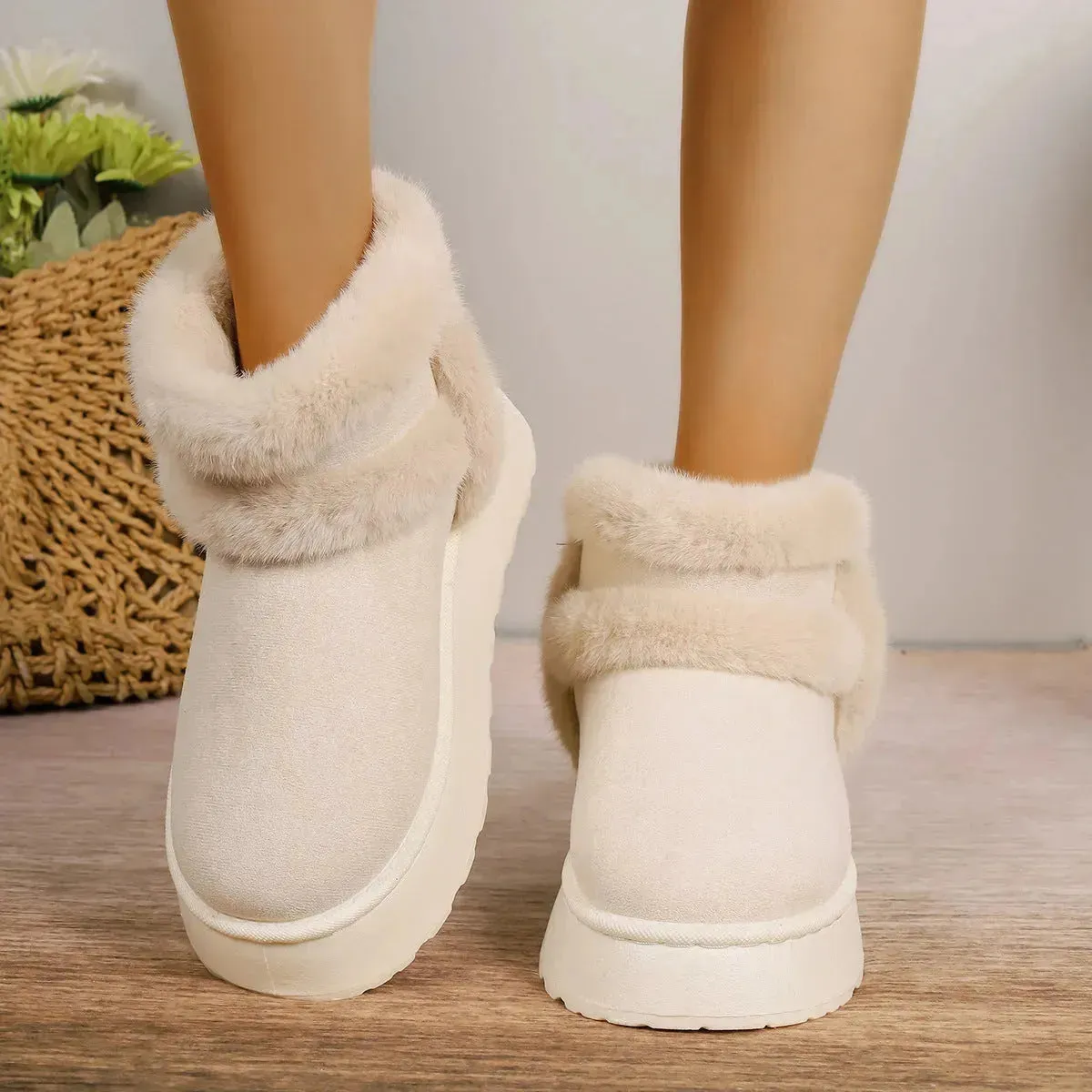 Winter Fleece-lined Snow Boots Warm Furry Women's Thick Bottom Casual Short Boot House Shoes